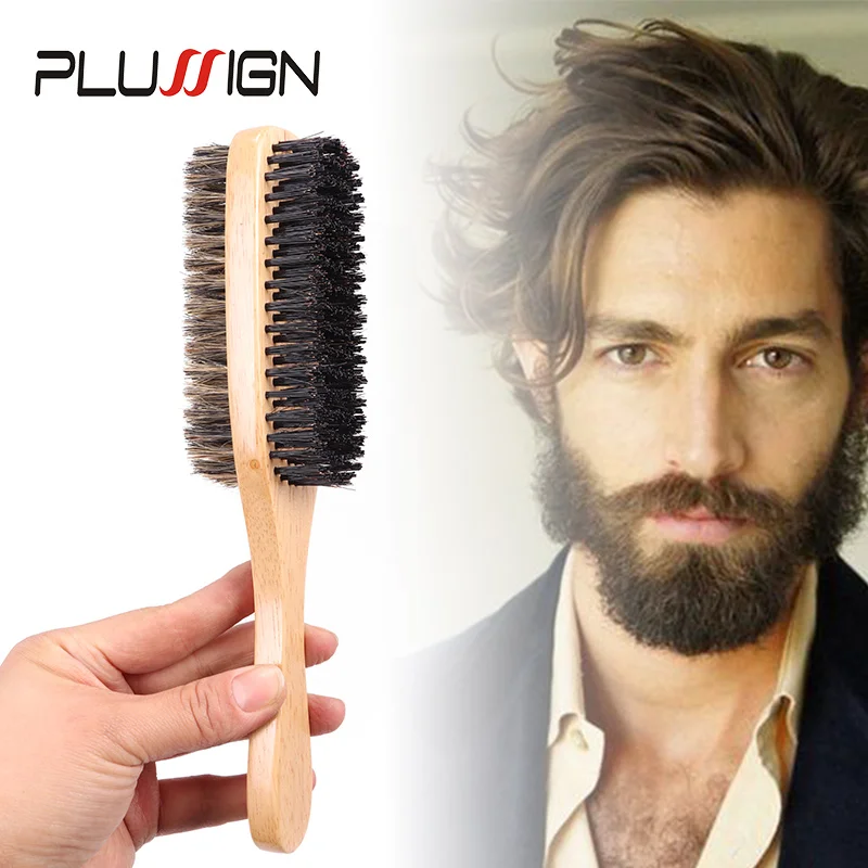

Plussign Double Side Men Boar Bristle Hair Brush Natural Wooden Wave Brush For Male Styling Beard Hairbrush Edge Hair Comb