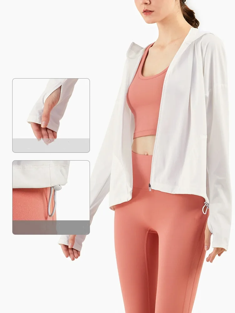 Sportswear Ladies Sports Jacket Loose Zip Hoodie Jacket Solid Color Top Quick-drying Workout Clothes