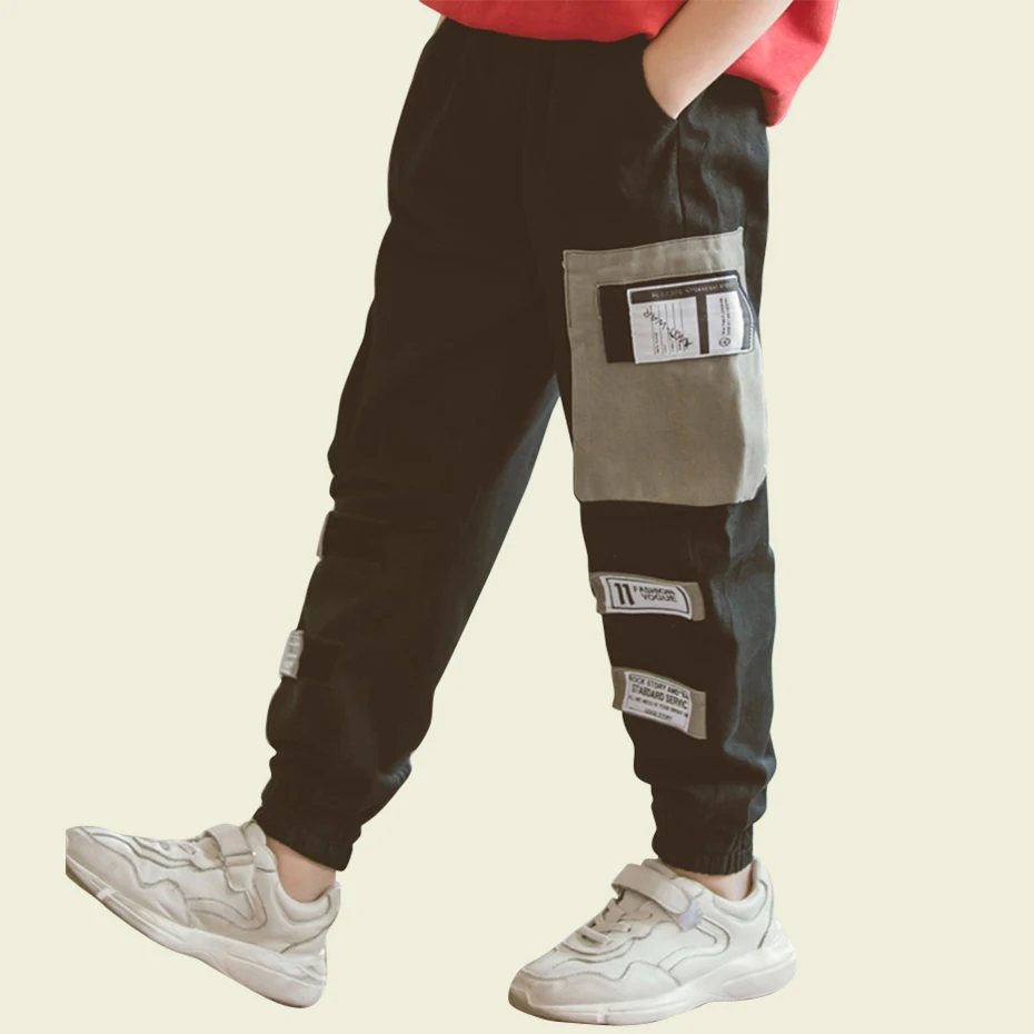 Штаны для мальчиков брюки карго в стиле пэчворк детские штаны с объемными