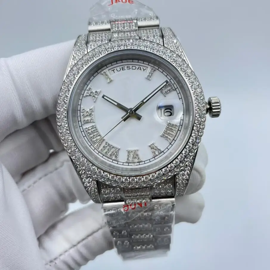 

2022 new models 41mm FULL diamond Calendar Waterproof Luminous Stainless Man Clock Automatic Mechanical watches