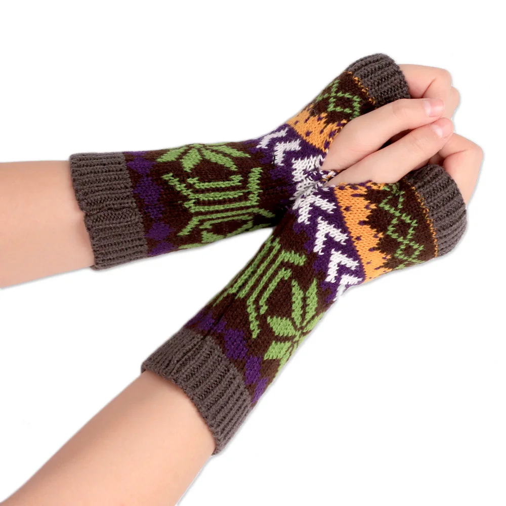 

Creative Fingerless Snowflake Printing Gloves Mobile Phone Touch Screen Knitted Gloves Winter Thick Warm Adult Gloves Men Women