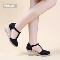 veowalk bohemian women handmade linen cotton wedge espadrilles sandals t strap summer comfortable high heel platforms shoes