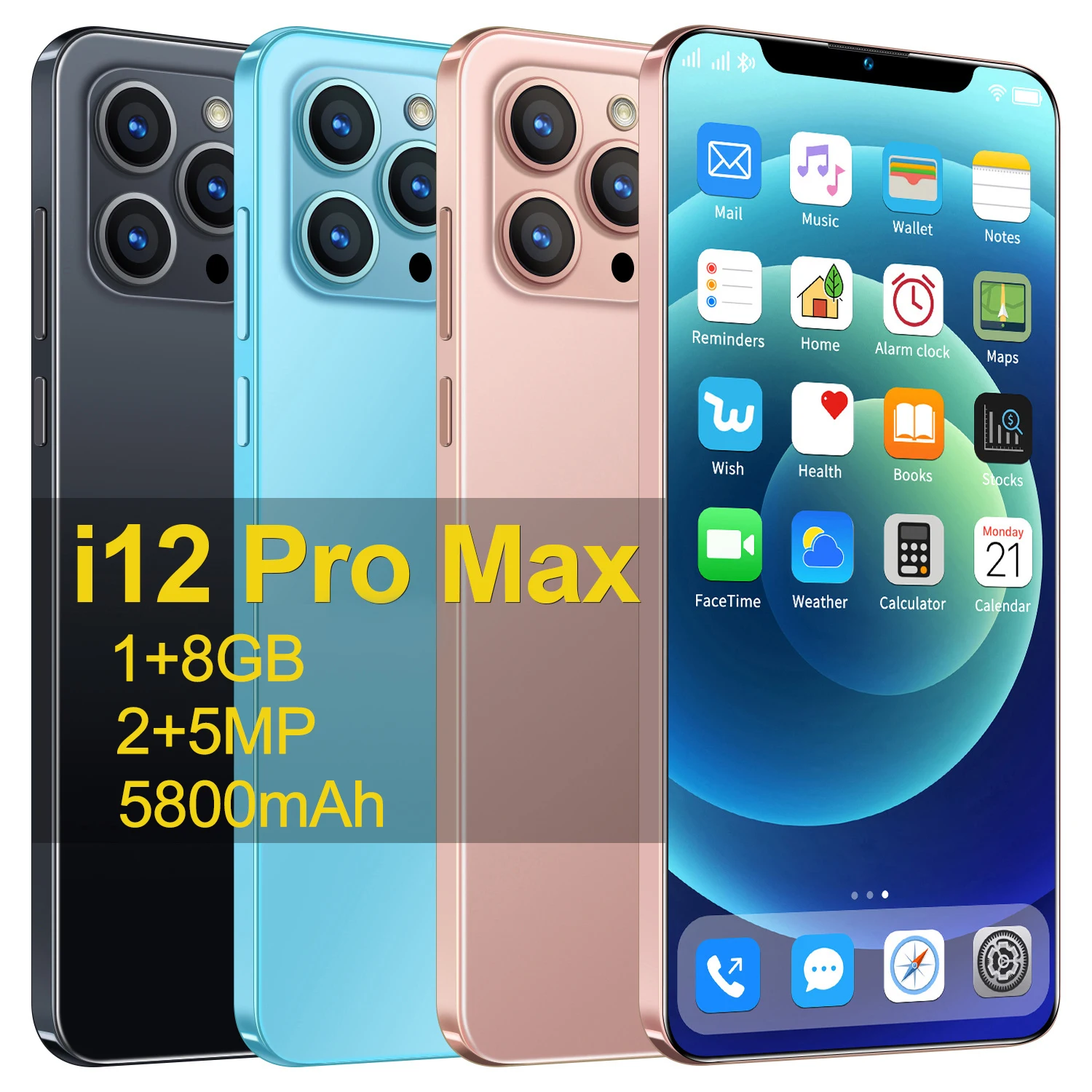 

Celular i12 Pro Max 1GB+8GB Smartphone 6.7inch U Screen Android 8.1 5800mAh Big Battery Unlocked Cellphone Mobilephone Telephone