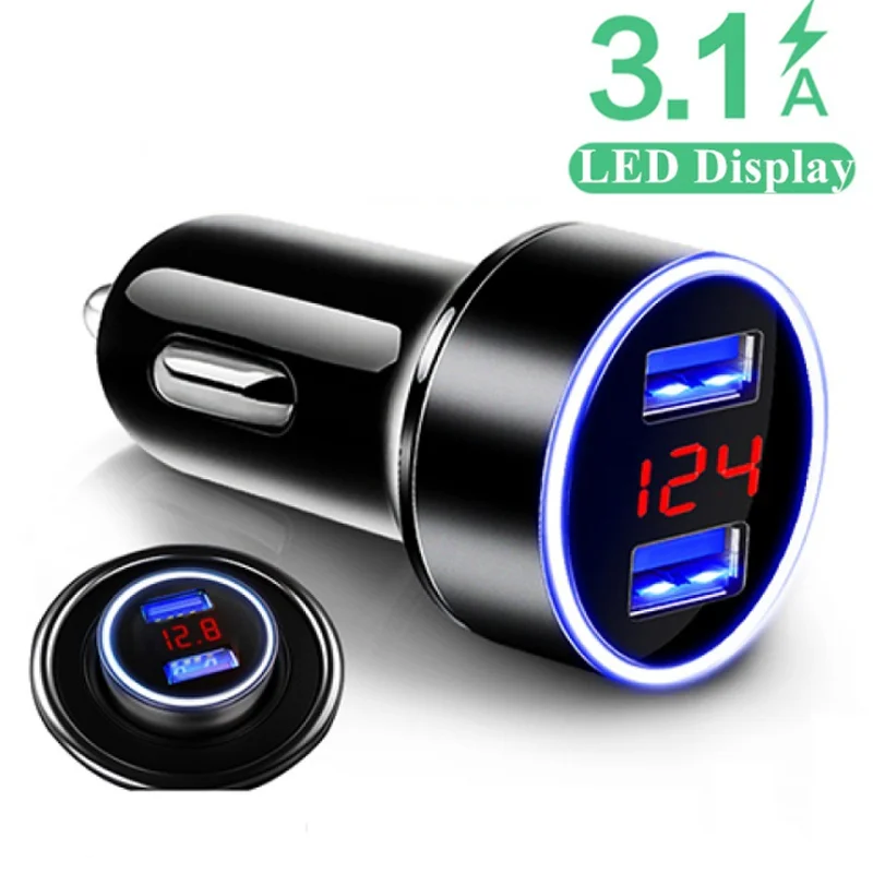 

3.1A LED Display USB Charger Car Charger For Xiaomi 11 10T lite Redmi Note 9 8 Pro iPhone 12 11 Pro 7 8 Plus Fast Car Charger