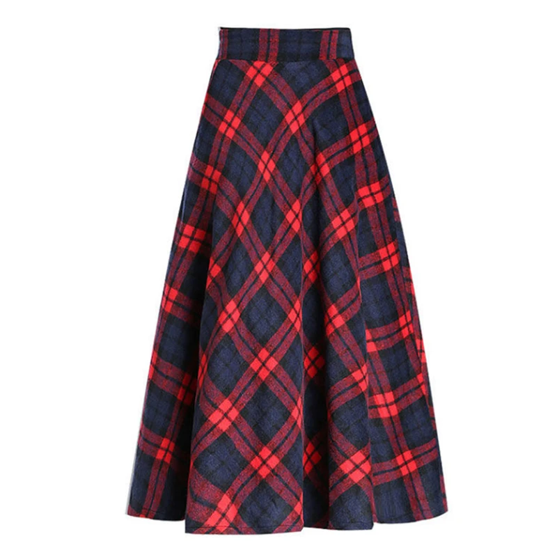 

Wool Plaid Skirt Autumn and Winter Women's Clothing New High-waisted Long Skirt Large Long Wool Fleece A-line Skirt Female Skirt