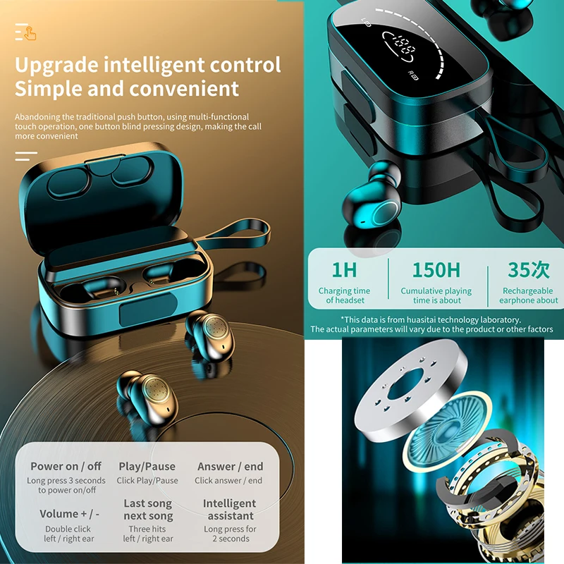 3500mah bluetooth wireless earphones with mic sports waterproof tws wireless headphones touch control headsets earbuds free global shipping