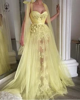 new arrival sweetheart off the shoulder flowers sheer tulle floor length yellow prom dresses