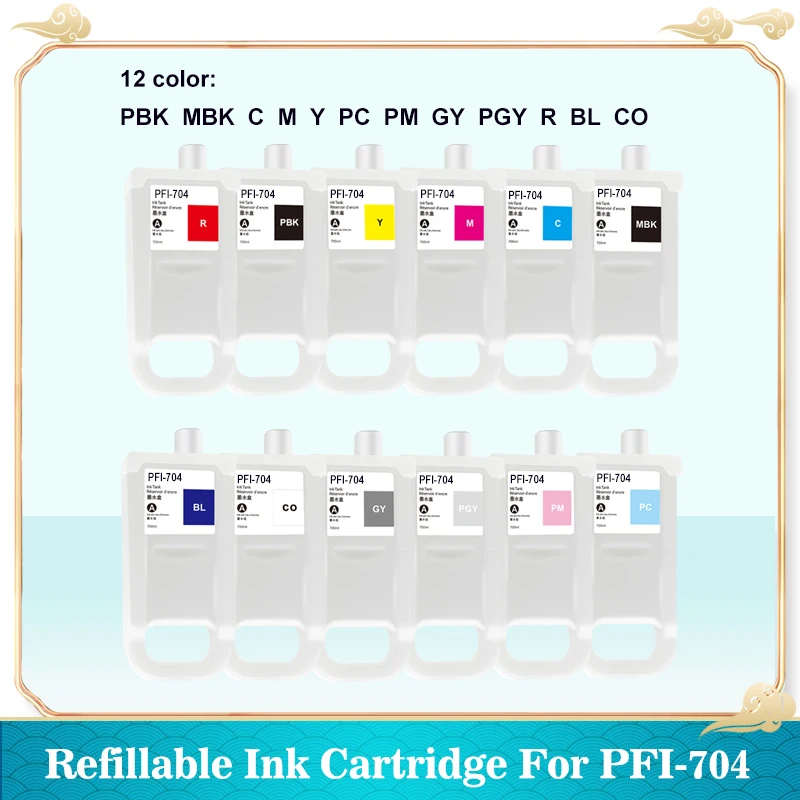 

12pcs PFI-704 PFI704 Refillable Ink Cartridge With Compatible Chip For Canon imagePROGRAF iPF8300 iPF8300S iPF8310 Printer