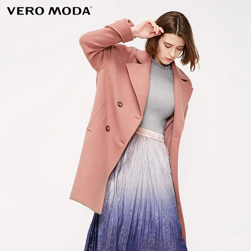 Vero Moda осень зима лацкан воротник двубортное шерстяное пальто | 318327564
