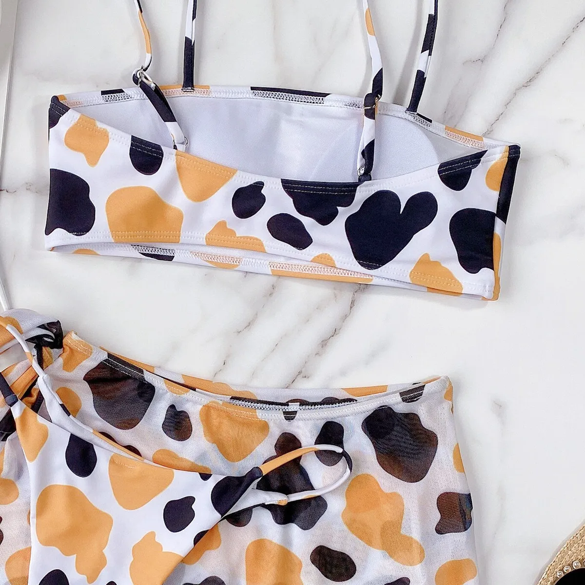 

3-piece mesh bikini Brazilian floral print swimsuit set Triangle micro swimwear women String high cut bathing suit Beach wear