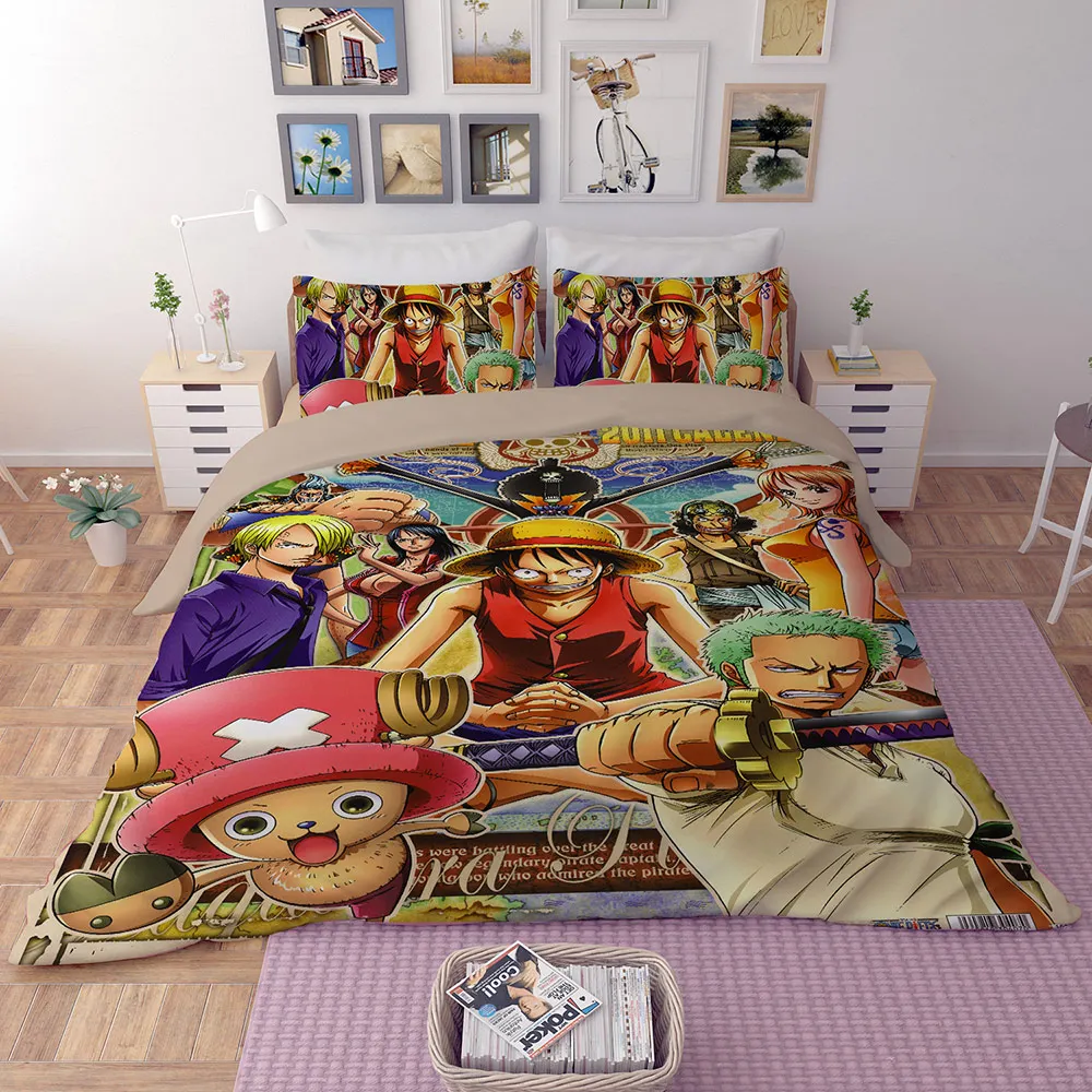 

3D Anime one piece Bedding Set Multi Size 3pcs single double king bedding set with pilloccase cartoon Duvet Cover for kids room