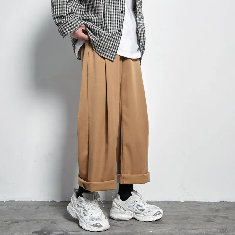 

Korean Cotton Wide-leg Pants Men's Fashion Solid Color Casual Pants Men Streetwear Hip-hop Straight-leg Pants Mens Trousers