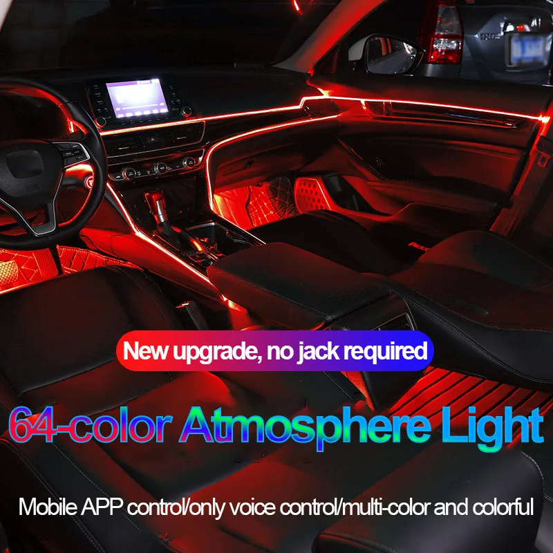 

LED Ambient Lamp 6 in 1 RGB Car Interior Atmosphere Light With Fiber Optic Strip Lights App Music Control DIY EL Neon Wire Strip
