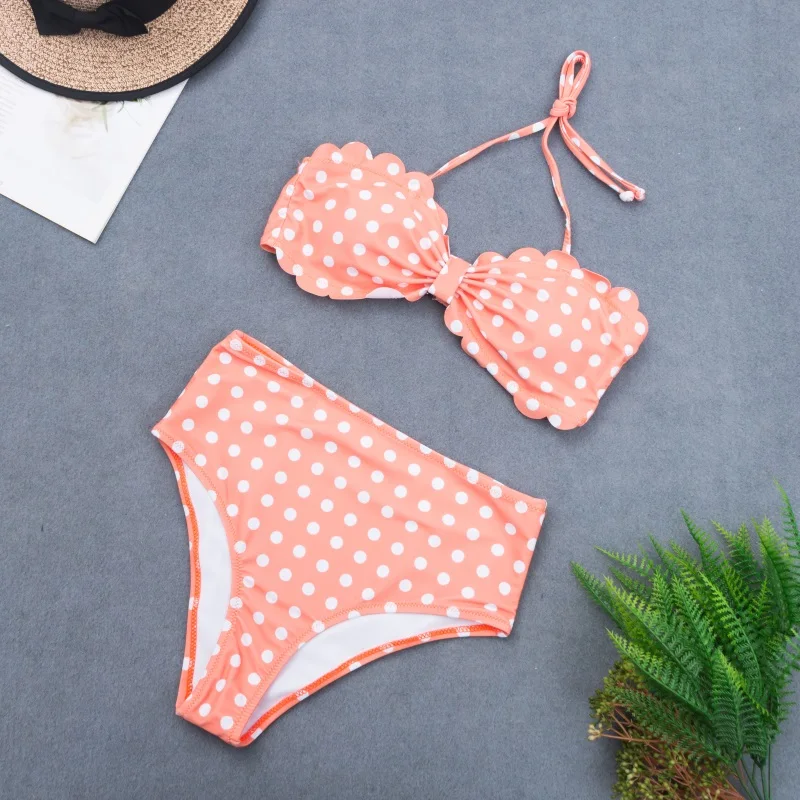 Женский винтажный купальник в ретро стиле бикини с высокой талией и принтом