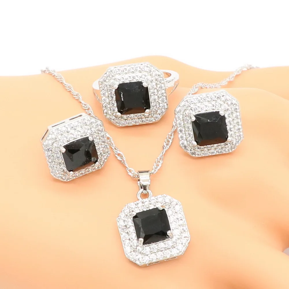 Xutaayi женский черный кубический цирконий квадратный модный серебряный Цирконий