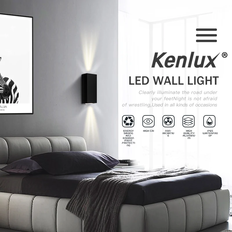 Светодиодный настенный светильник Kenlux 6 Вт алюминиевый для улицы помещений Ip65