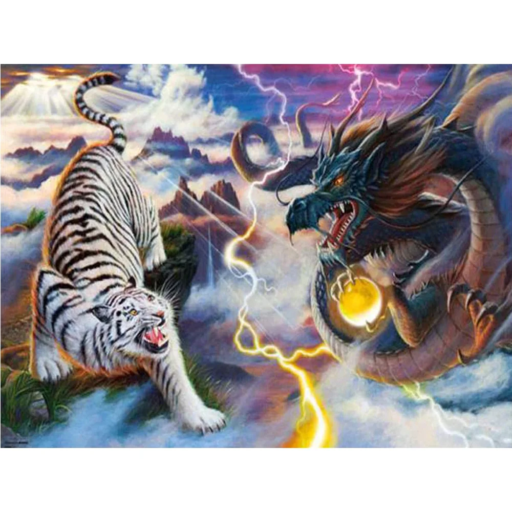 

Dragon and Tiger fight DIY Diamond Painting Full Diamond Embroidery Cross Stitch Rhinestone Mosaic Painting Hang mural