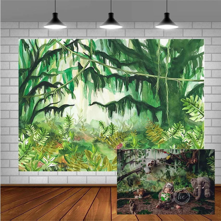 Avezano зеленый фон для фотосъемки тропические джунгли дикий день рождения торт