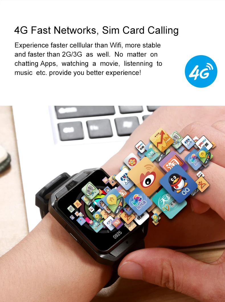 Смарт часы с Bluetooth ЖК дисплеем 4G Android IOS Wi Fi навигация в Интернете видео музыка