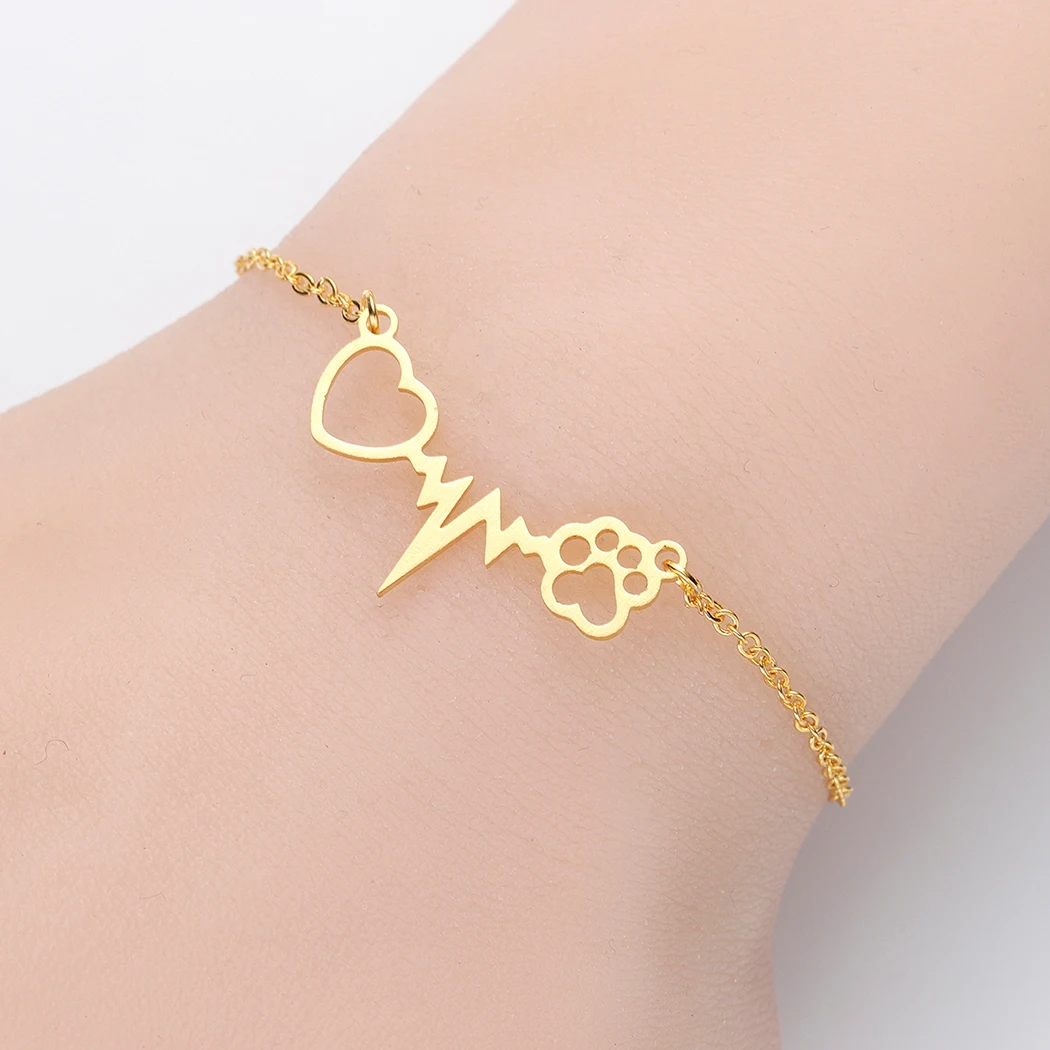 Браслеты Kinitial женские в виде кошачьей лапы с сердцебиением браслеты на запястье