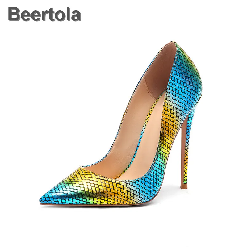 Туфли женские на очень высоком каблуке заостренный носок змеиная кожа