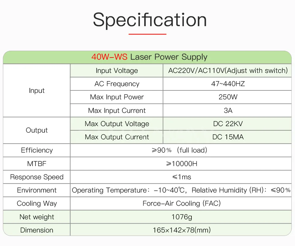 40W-WS MYJG-40 40 Вт Co2 лазерный генератор 110 В 220 В Универсальный высоковольтный источник питания для лазерной гравировки, маркировки, резки