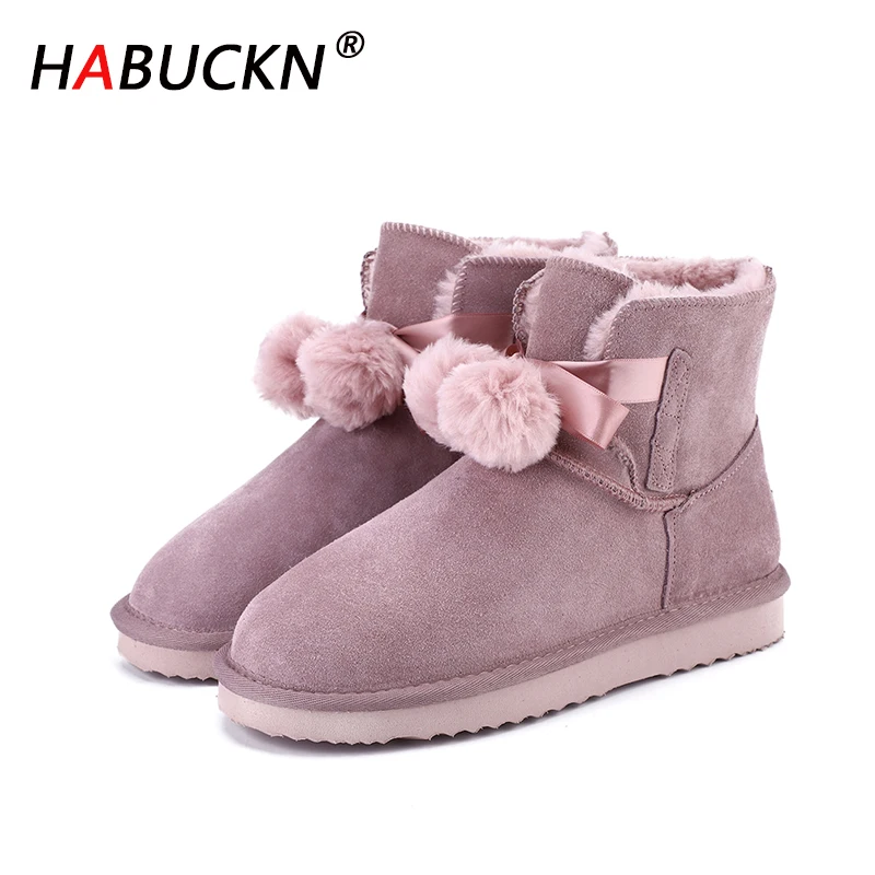 HABUCKN Australi женские теплые зимние ботинки модные из натуральной воловьей кожи