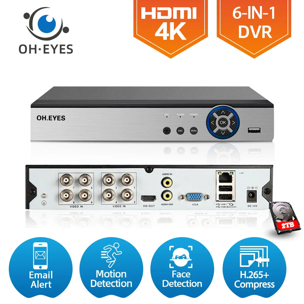 

8CH 4K Super HD CCTV DVR H.265 Surveillance Digital Video Recorder For 2MP/3MP/4MP/5MP/8MP AHD IP Camera XMEYE Hybrid NVR System