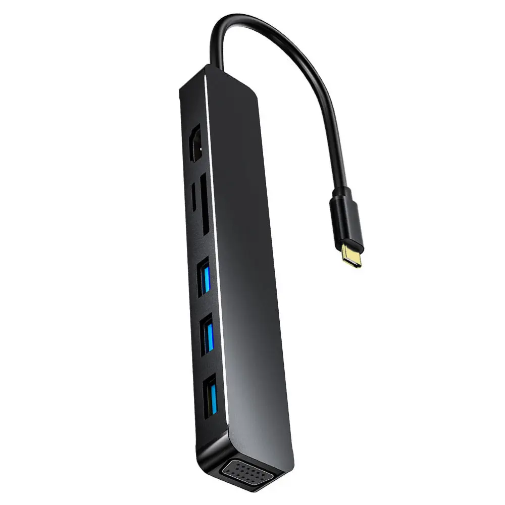 

7 in 1 Expansion Dock Type-C to VGA USB 3.0 Cards Reader Computer Converter