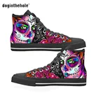 DogintheholeЖенская обувь с перфорацией; Готические женские кроссовки на плоской подошве с принтом День мертвых; Женская прогулочная обувь