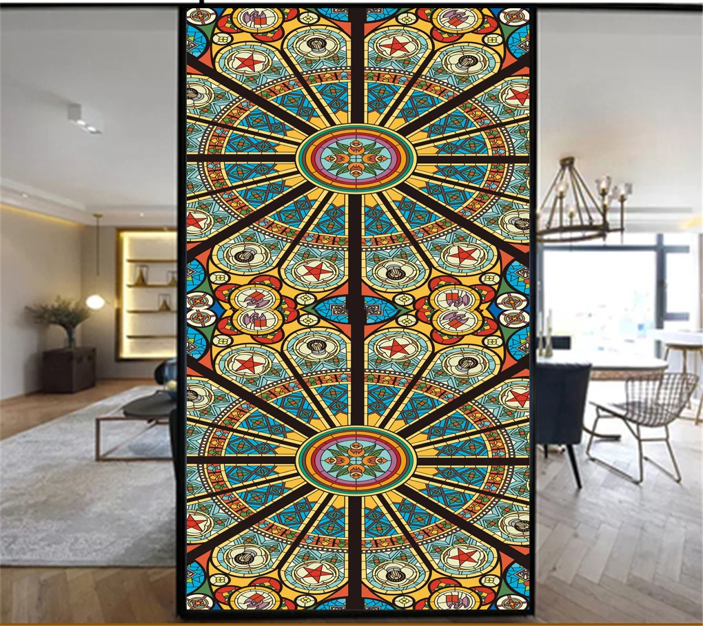 Декоративная витражная пленка для окон в церковном стиле без клея статическое