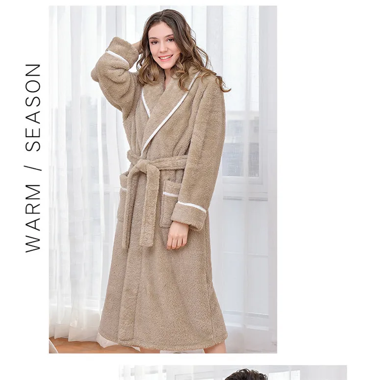 Winter Thick Warm Couples Kimono Robe Women Men Bath Gown Robe Dress Fluffy Plush Flannel Lovers Yukata Nightwear Sleepwear