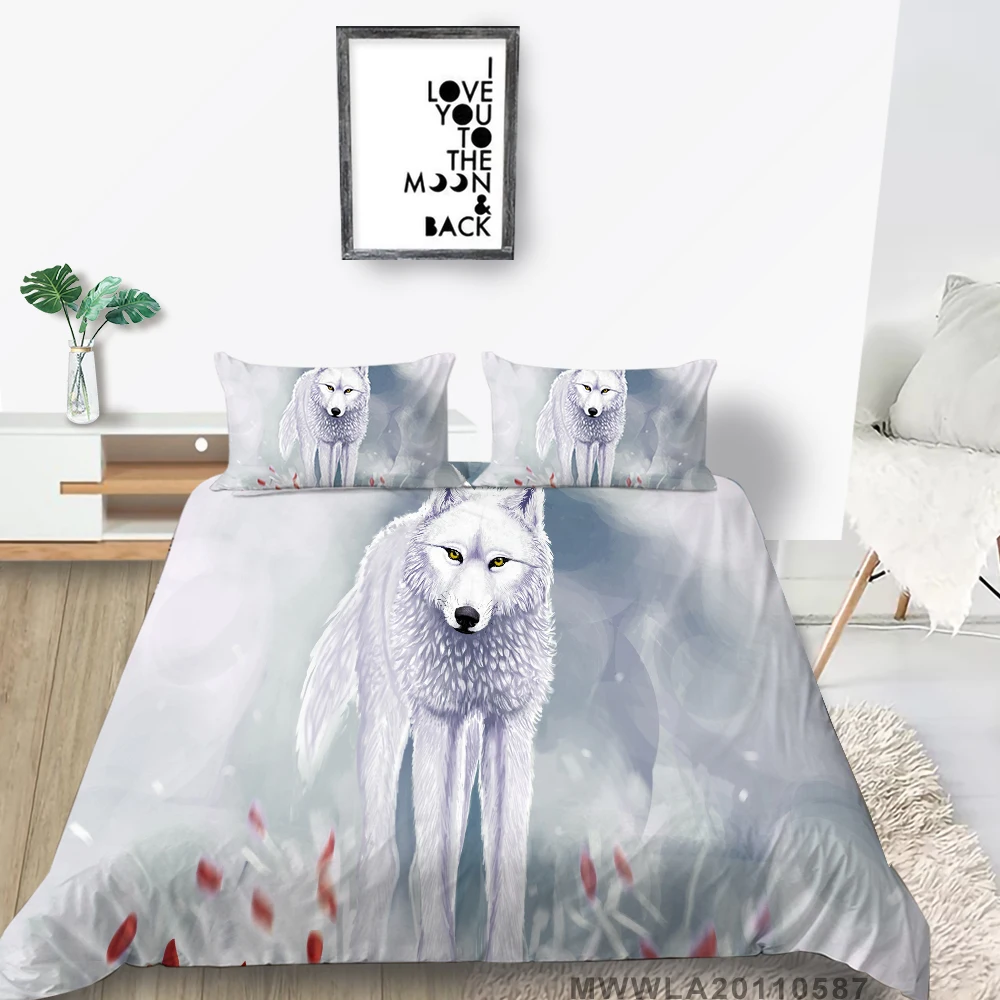 

Red Petals Bedding Set White Wolf Creative 3D Print Nature Duvet Cover Set Double Queen Twin Full King Single Bed Set Snow
