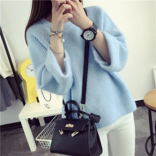 

Women Clothes 2019 Autumn and Winter Clothes Women Sweater Pullover Loose Thin Solid Color Large Sleeve Sweater Women Modis