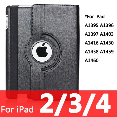 For iPad 234-black 360 Вращающийся чехол для Apple iPad 2/3/4 Air 1/2 A1430 A1458 A1460 iPad2 iPad3 iPad4 Air1 Air2 планшетный чехол для i Pad 9,7 - Цвет: For iPad 234-black