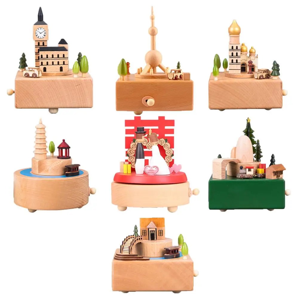 Каваи вращающаяся музыкальная шкатулка знаменитое здание деревянная ретро