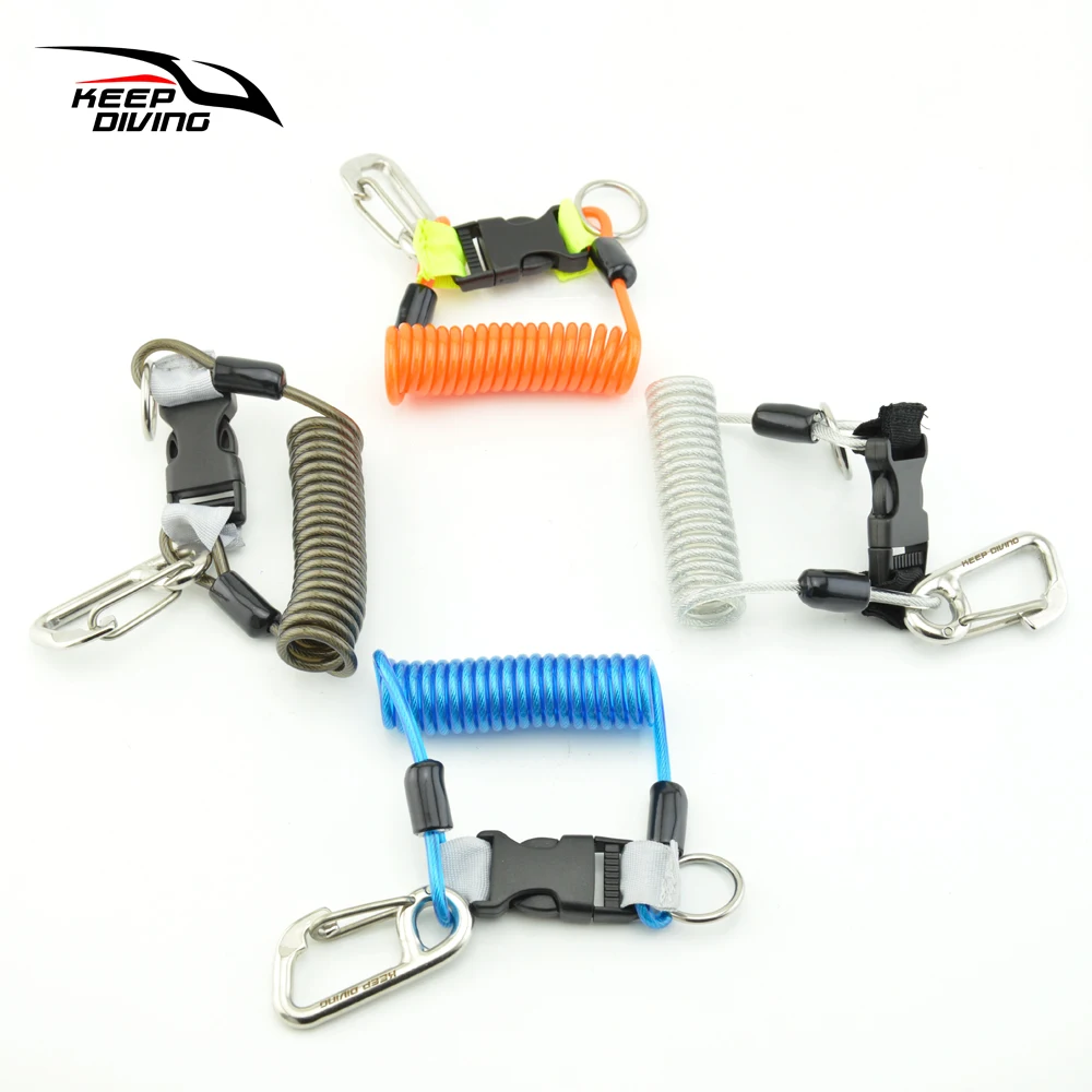 

Diving accessories stainless steel quick release buckle scuba diving spiral spring coil lanyard safety emergency tool