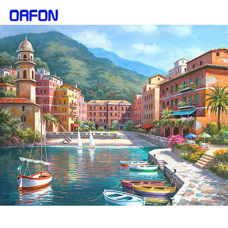 Набор для рисования по номерам на холсте морской город | Дом и сад