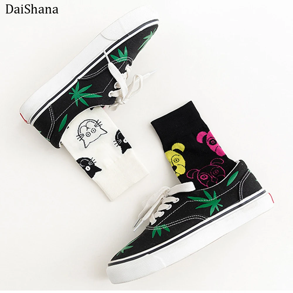 DaiShana New Arrival Harajuku Women Socks Combed Cotton Cat Dog Pattern Happy Socks Unisex Fashion Casual Ankle Girl Socks Meias