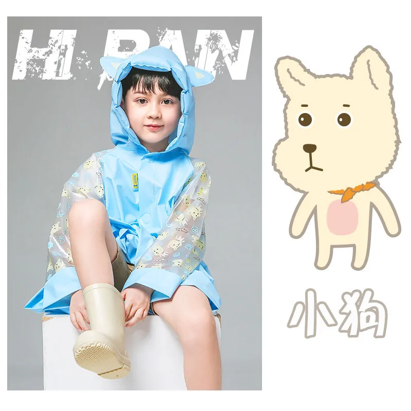 

Children's cartoon animal boys girls' students' thickened raincoat with schoolbag inflatable brim lovely cute poncho rain coat