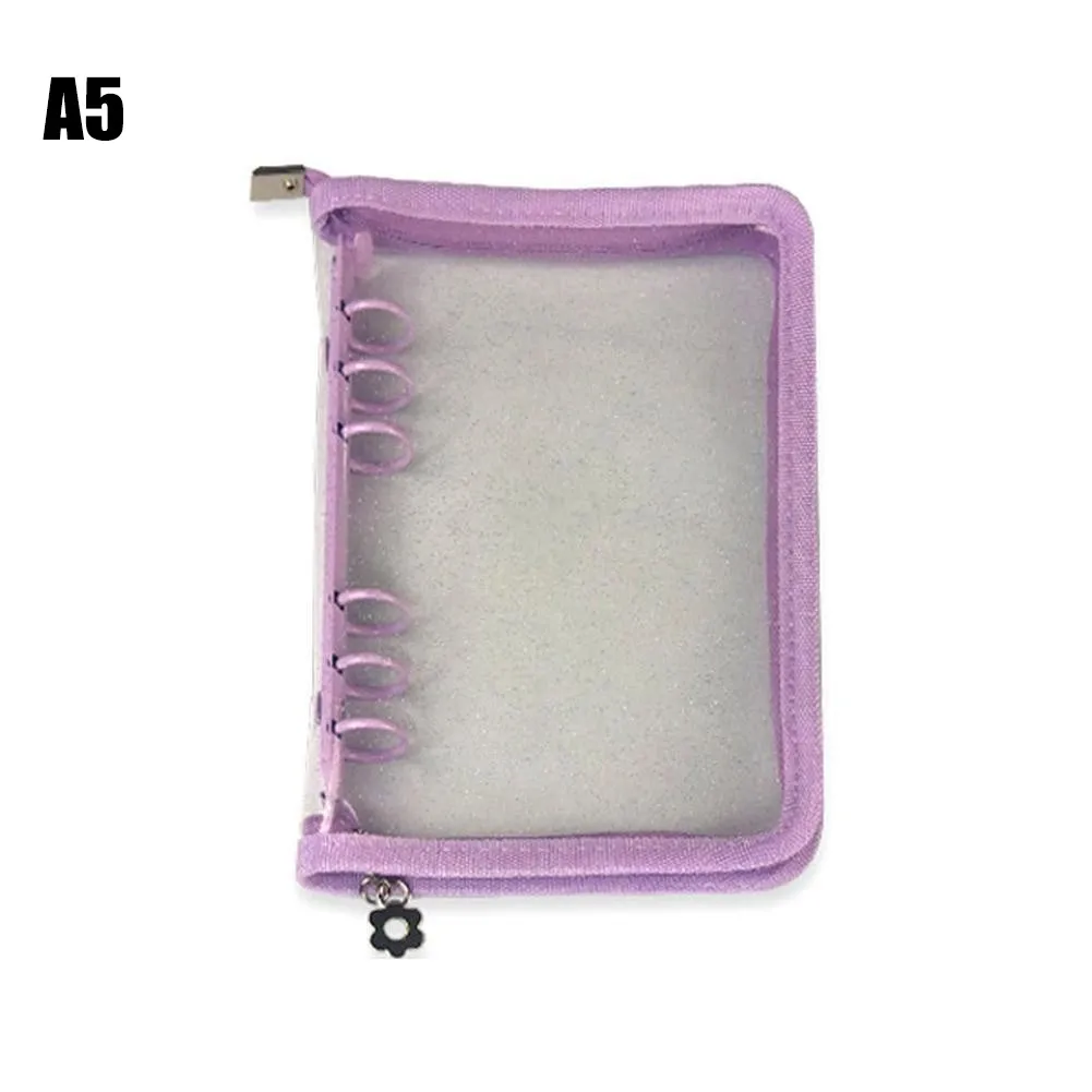 

A5 A6 6holes Zipper Binder Photocard Protect Organizer Glittering Transparent Picture Photo Binder Sleeves Holder Bag Home Decor