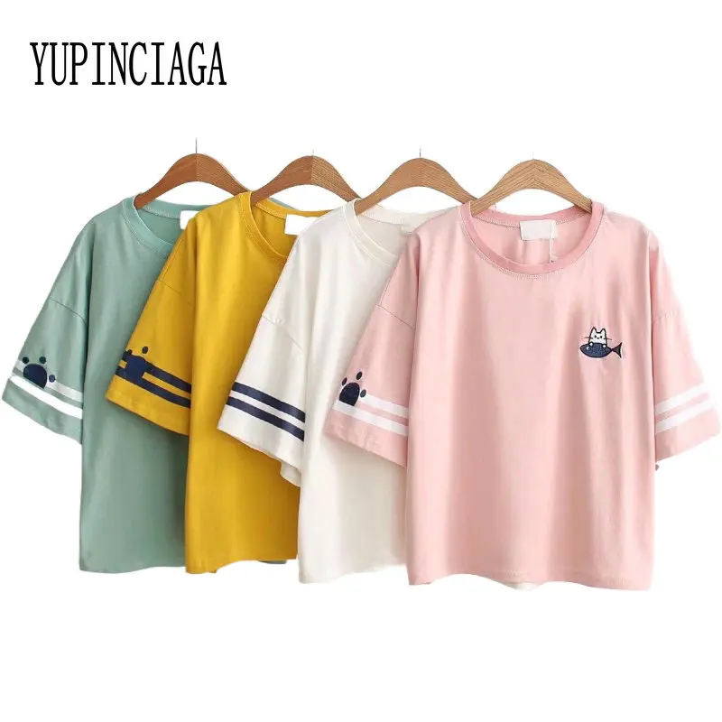 Женская толстовка с капюшоном и вышивкой в виде мультяшного кота рыбы толстовки