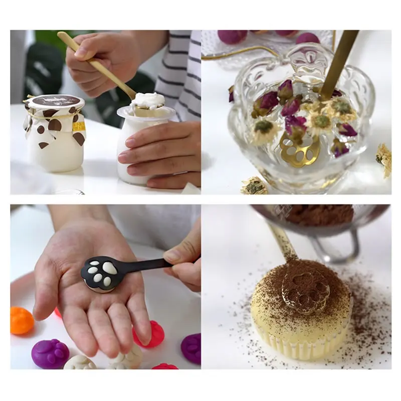 Ложка из нержавеющей стали с мультяшным котом OBR милый коготь кошки кофейная