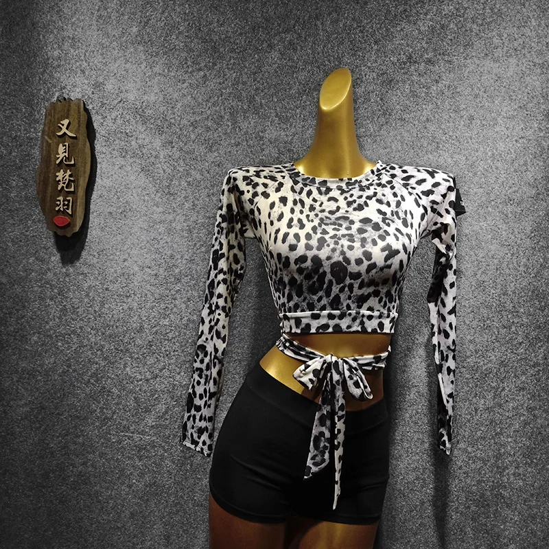 Леопардовый топ для латинских танцев костюм на шесте Женская Одежда одежда