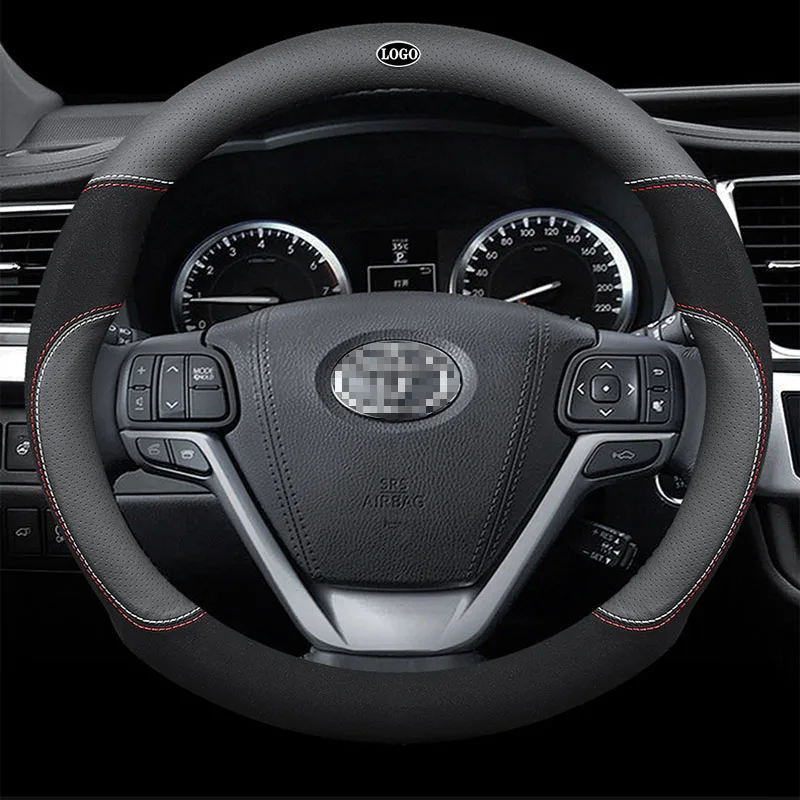 

Genuine Leather Car Steering Wheel Cover 15 inch/38cm for Toyota Alphard Corolla Vios Camry Yaris Avanza Fortuner CHR Altis