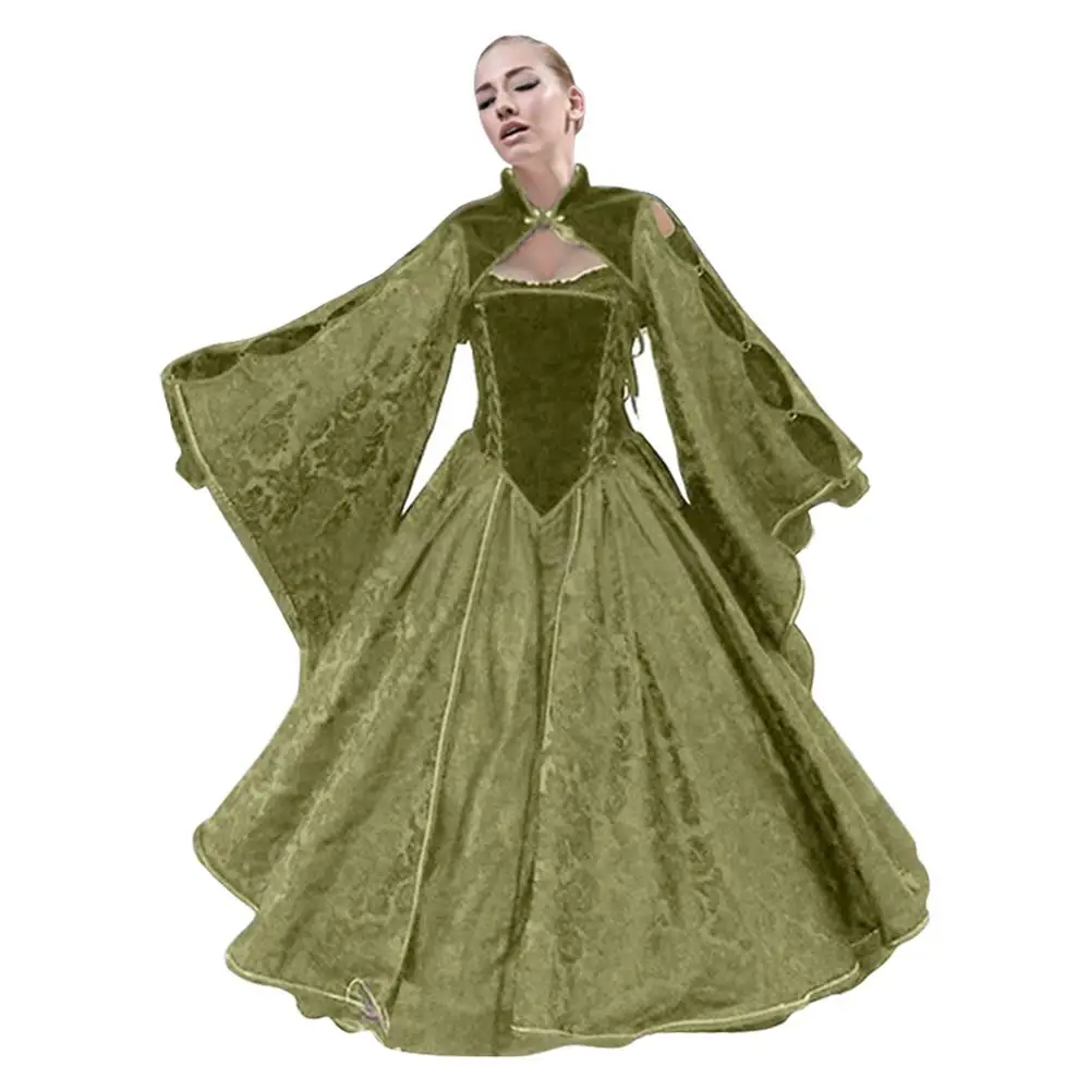 

Medieval Renaissance Long Flared Sleeve Dress For Girls Swing Dress Halloween Costumes