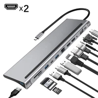 12 in 1 usb type c hub to dual hdmi compati rj45 multi usb 3 0 power adapter docking station for laptop support pd transmission
