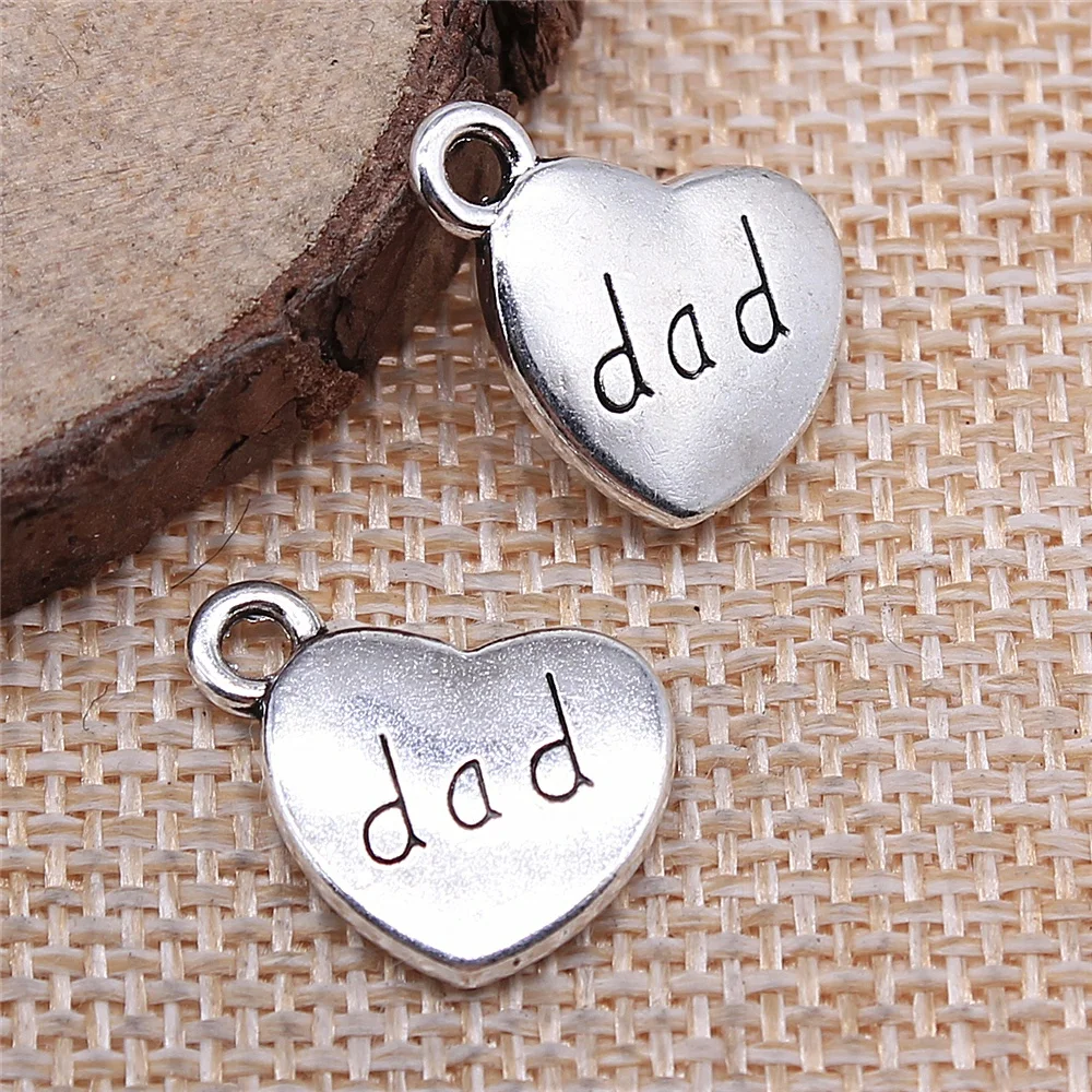 

60pcs 15x18mm Pendant Dad Heart Double Sided Dad Heart Pendant Charm For Jewelry Making Dad Pendants