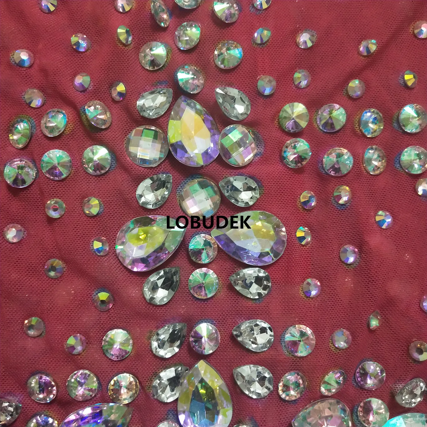 

High Quality Big Rhinestones Red Mesh Dress Evening Prom Birthday See Through Stretch Skinny Dresses Singer Host Short Dress