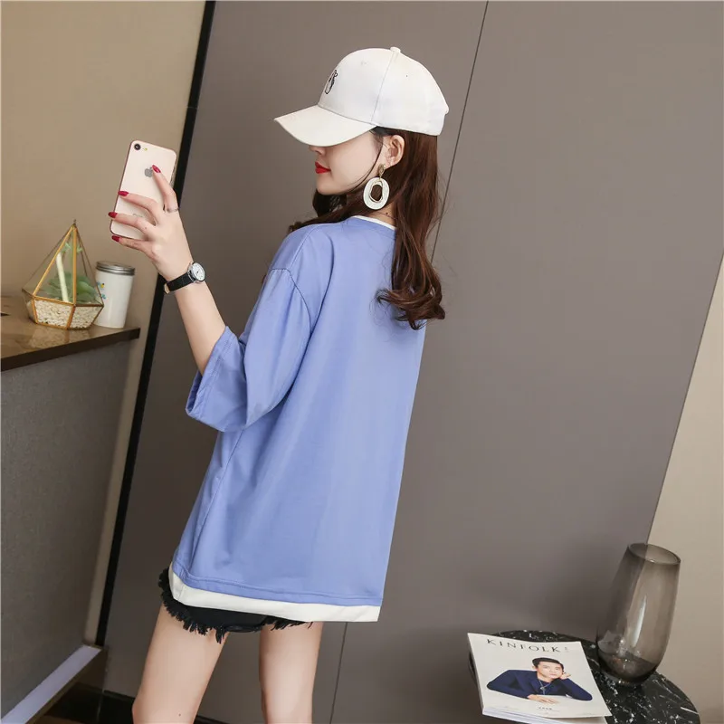 

Houthion New Letter Print Women's T-shirt Short Sleeve Top Loose O-neck Fashion Casual Plus Size Cotton Office Lady Summer